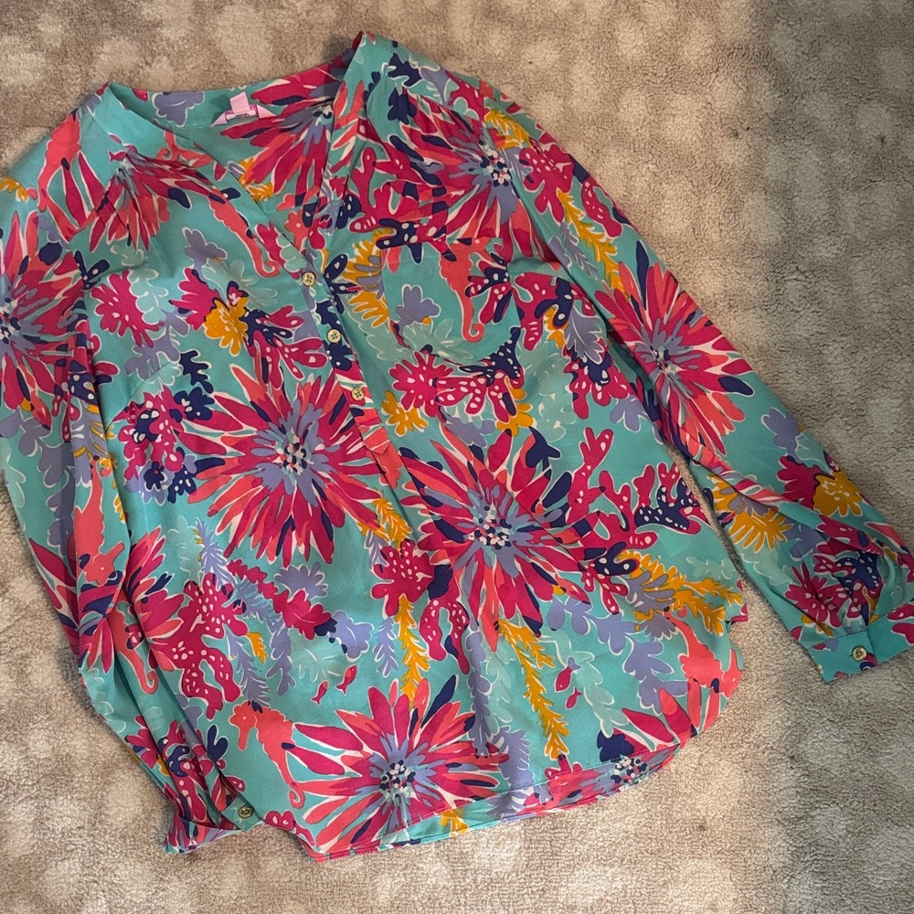 Lilly Pulitzer Floral Blouse - Pink, Blue, coral